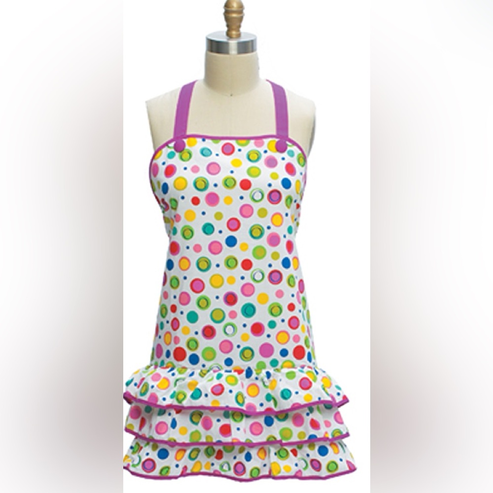 NWT R0661 women’s apron girlie frilly multi bright dots